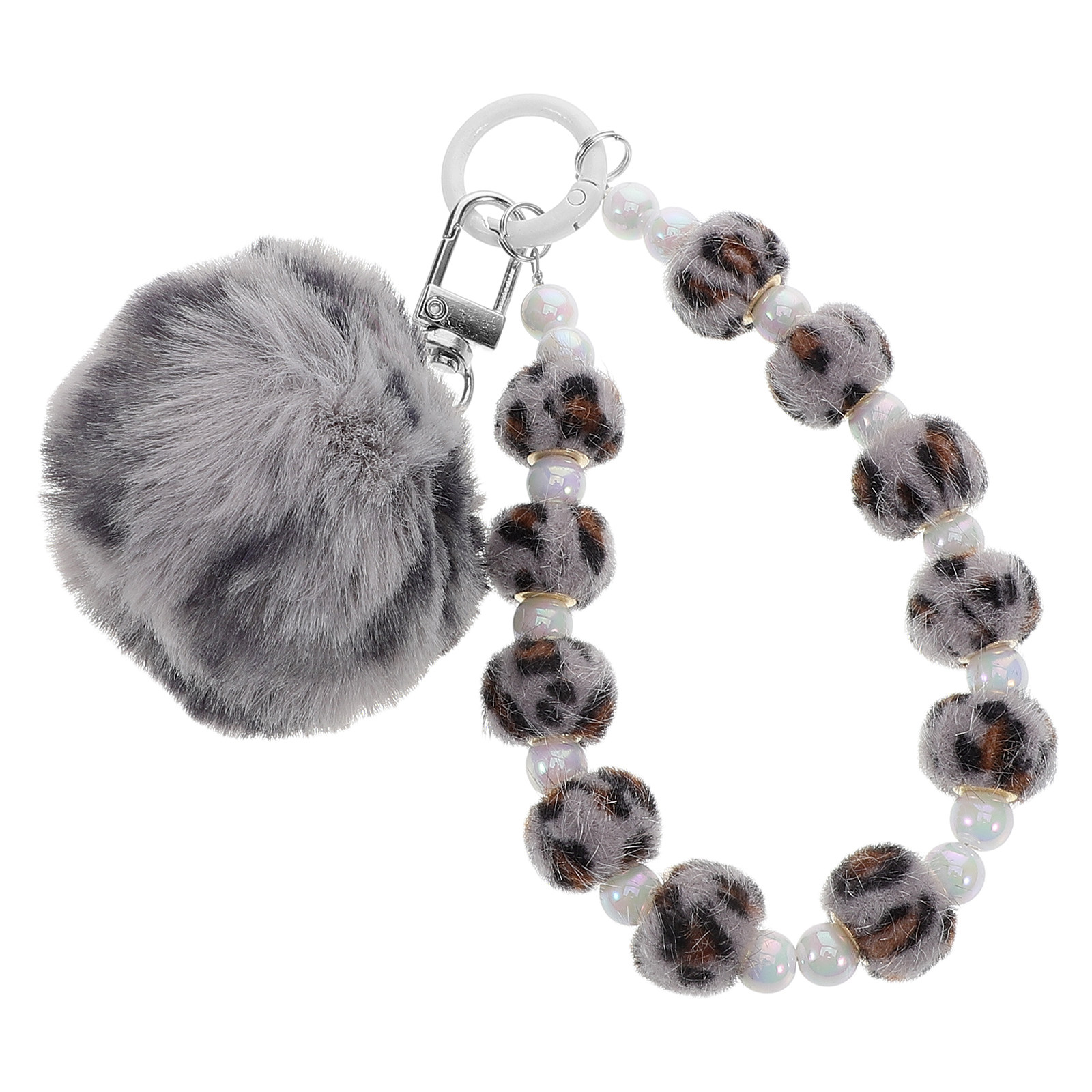Phone Accessories Ideas - Leopard Print Pom Pom Beaded Keychain